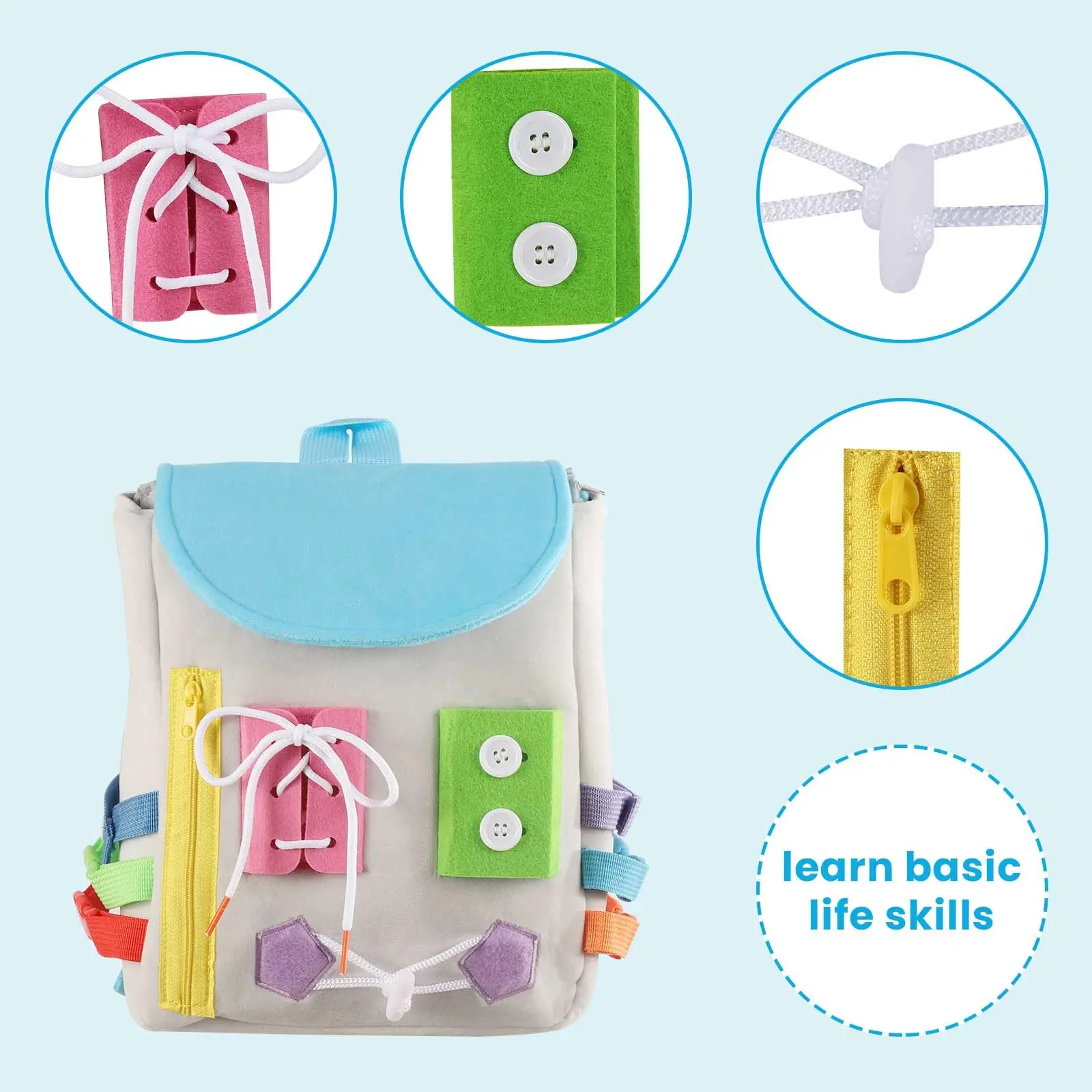 Interactive Diy Handmade Customization Educational Sensory Green Travel Non-Woven Felt Busy Board Backpack For Toddlers Kids