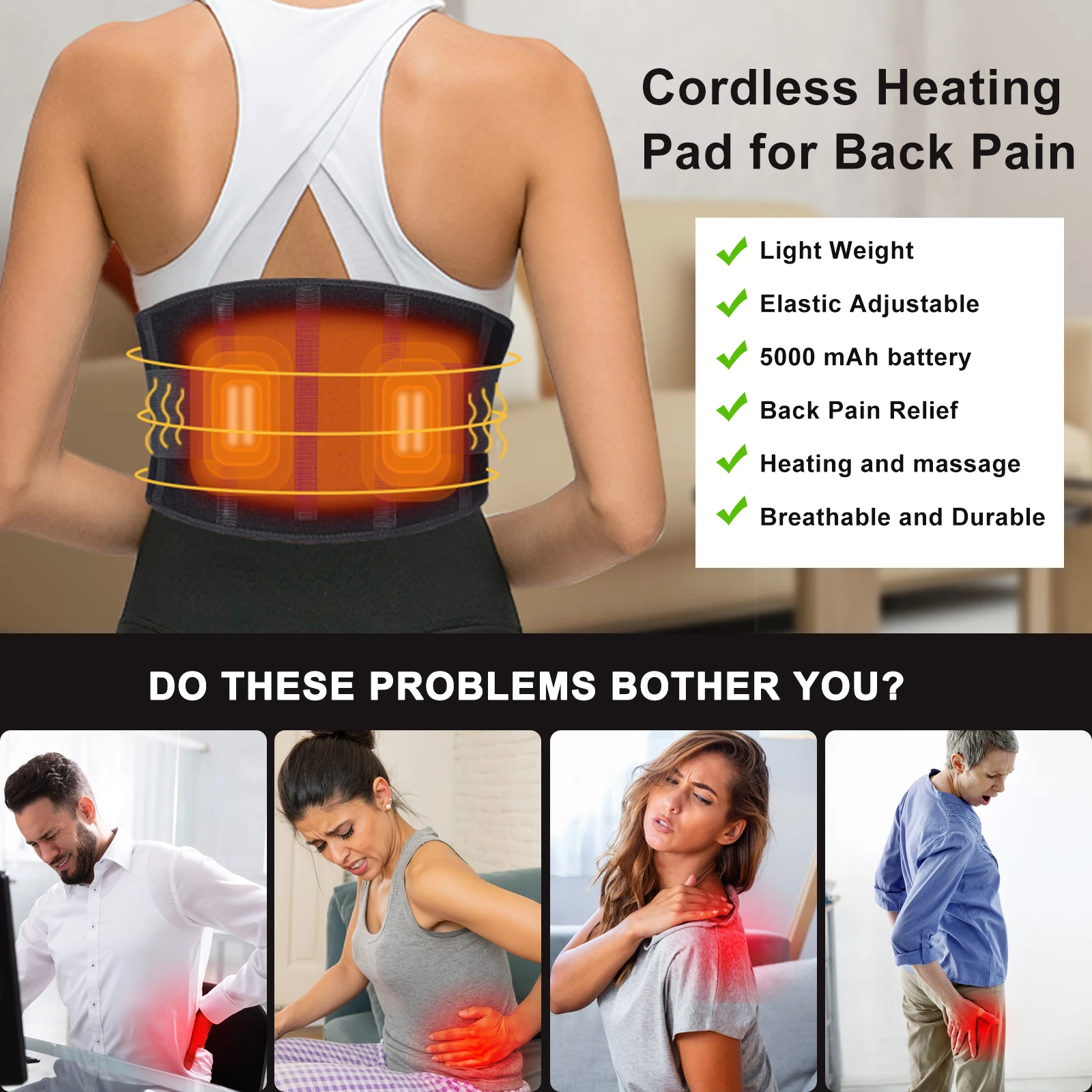 DGYAO Heating Pad for Back Pain Heat Belly Wrap Belt with Vibration Massage, Fast Heating