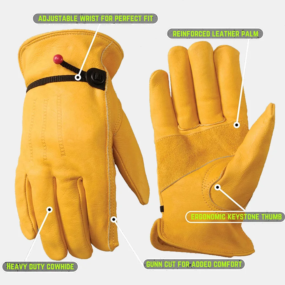 Hot sale yellow cow grain full leather truck driver hand gardening camping working labor protective gear floral gloves
