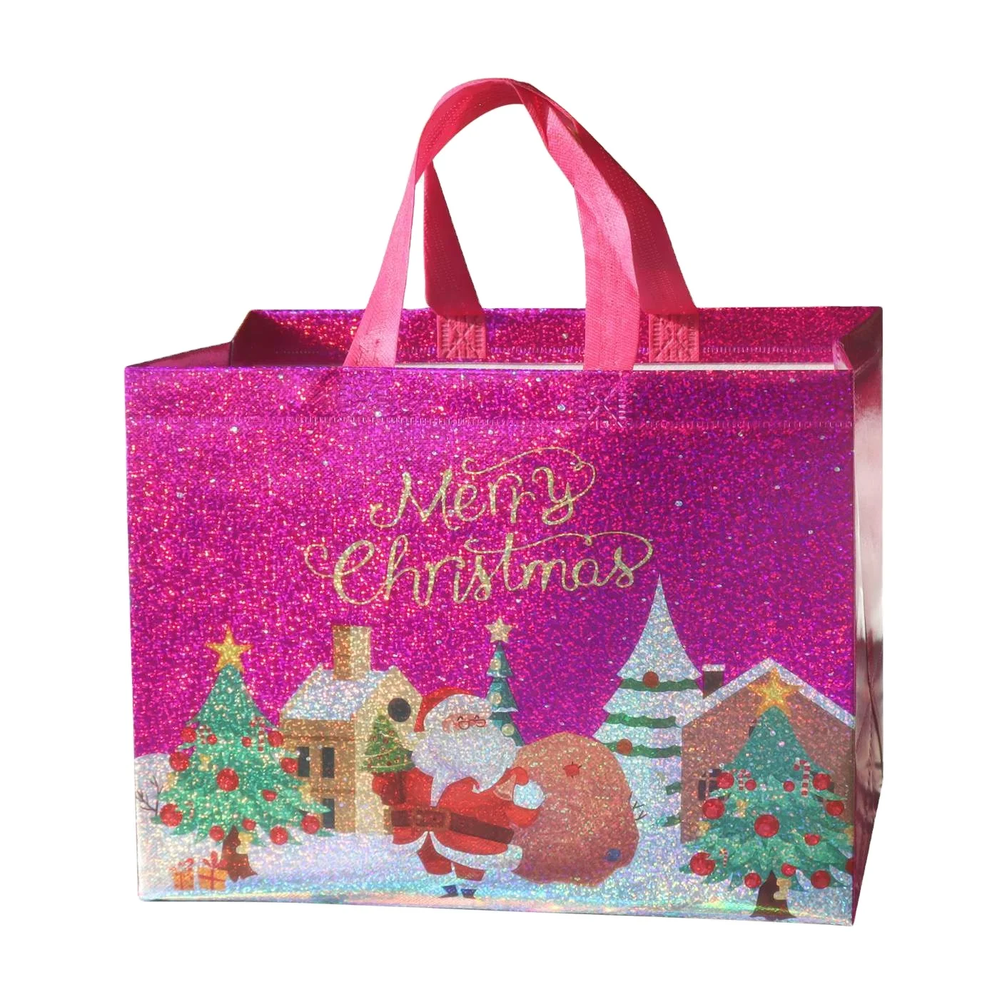 100gsm Eco-Friendly Reusable Recyclable Supermarket tote, Grocery holographic PP Non woven Shopping Bags Christmas Gift bags /
