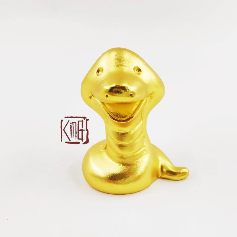 Copper Metal Art Chinese Zodiac Animal Snake Copper Ornament Golden Colored
