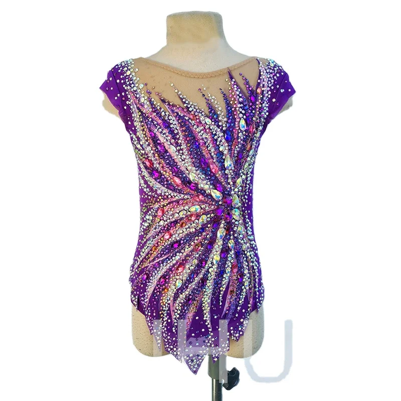 LIUHUO Rhythmic Gymnastics Costumes Girls Light Purple Sleeveless Competition Leotards