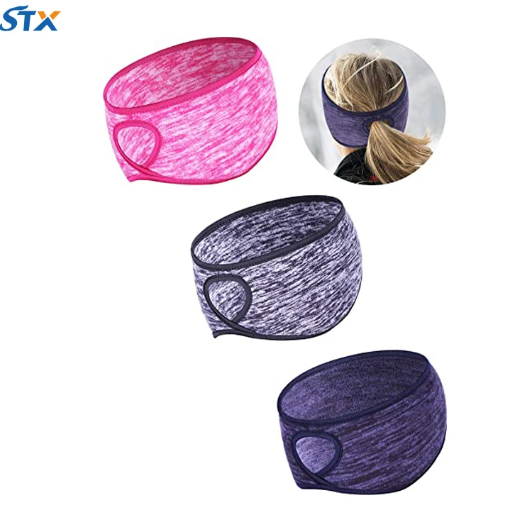 Thermal Running Women Running Headband Ear Warmer Ponytail Winter Outdoor Gym Ski Yoga Sport Sweatband Moisture Wicking Headband
