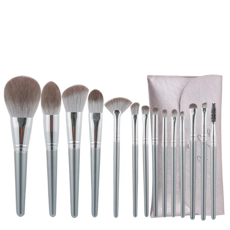 2020 newest 14pcs professional super soft hair makeup brush silver gray cosmetics brush set makeup tool