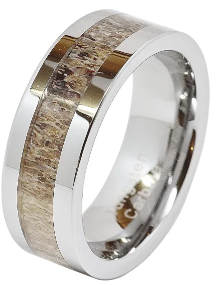 2022 Latest Mens Tungsten Hammered Ring Antler Ring for Daily Wear