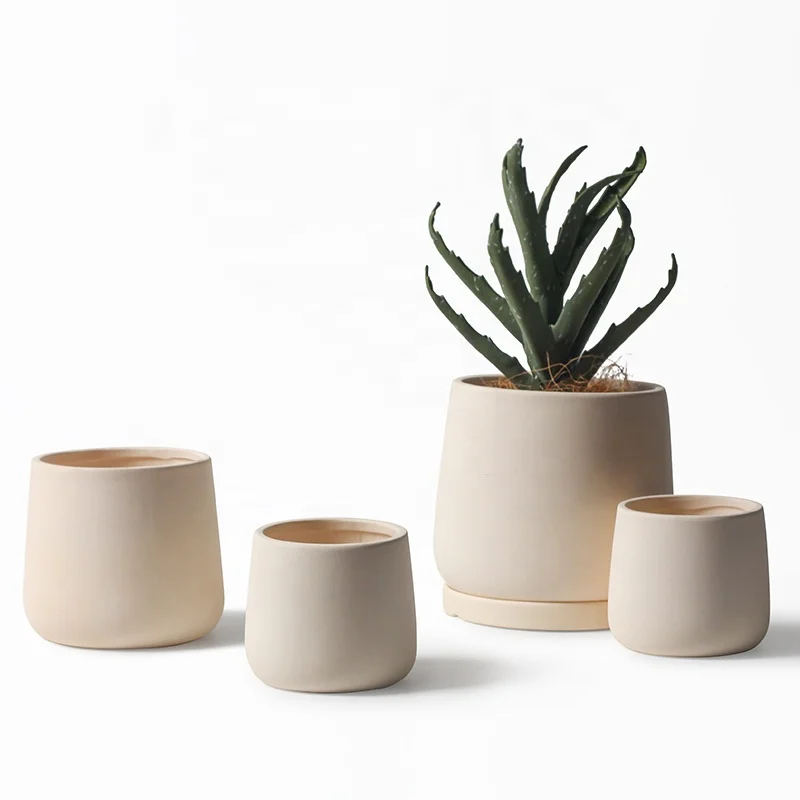Modern Nordic White ceramic pot with tray Minimalist terracotta herb pot clay succulent planter pot with saucer Fiber clay