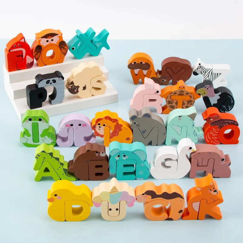 factory price colorful animal shape letters blocks alphabet wooden building blocks early education puzzle toys