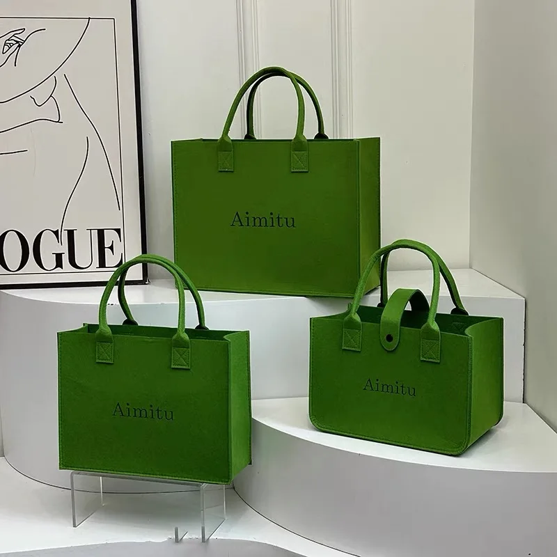 Custom own logo felt tote bag  with handle shopping  felt softer tote  bag high-capacity for hang out shopping