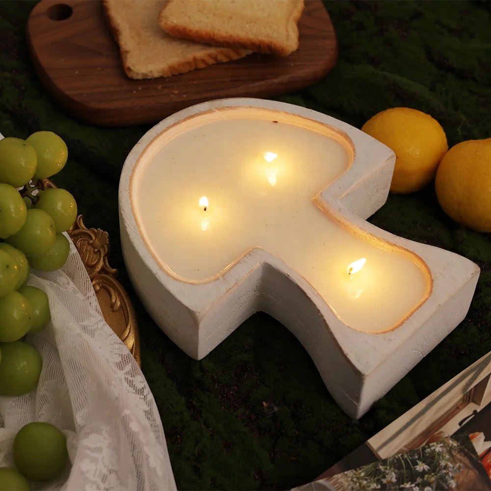 Mushroom Shape Wooden Dough Bowls  Dough Bowl Candle Hand Carved Wood Bowl Candle Hand-Poured 100% Soy Candle Wax