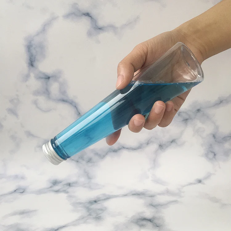 200ml 250ml 300ml 350ml 450ml Cone Shape PET Plastic Juice Bottle For Milk Tea liquor wine Beverage Packing