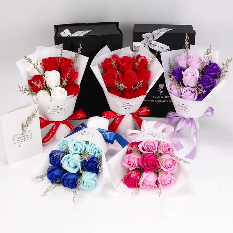 Artificial Scented Soap Rose Flower Bouquet with greeting Card Wedding Gift Rose Soap Flower