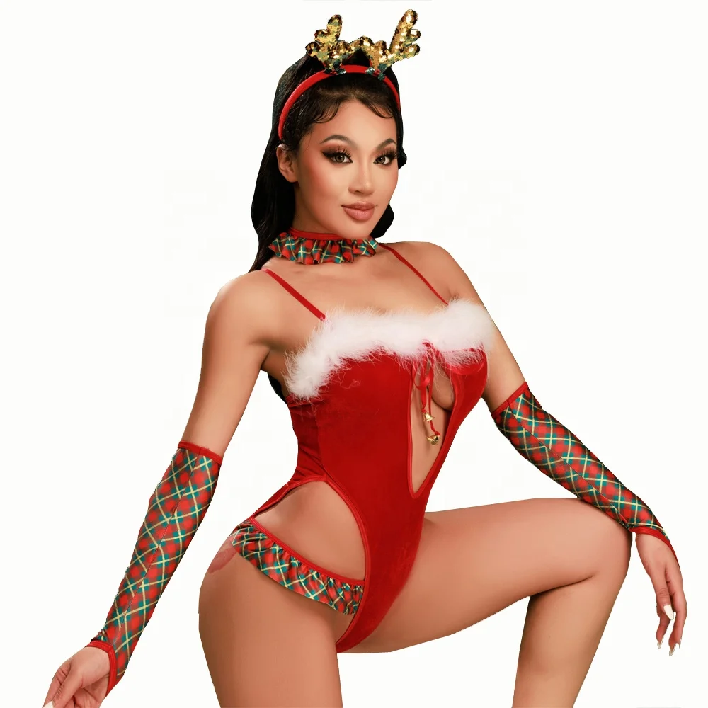 Wholesale Sexy Women Sexy Christmas Lingerie for Women Christmas Party Santa One Piece Lingerie Velvet Sexy Teddy Bodysuit
