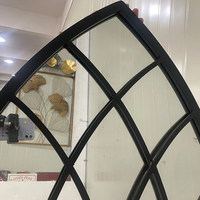 Customized Hot Sale Decorative Metal Frame Retro Black Floor Stand Desktop Mirror