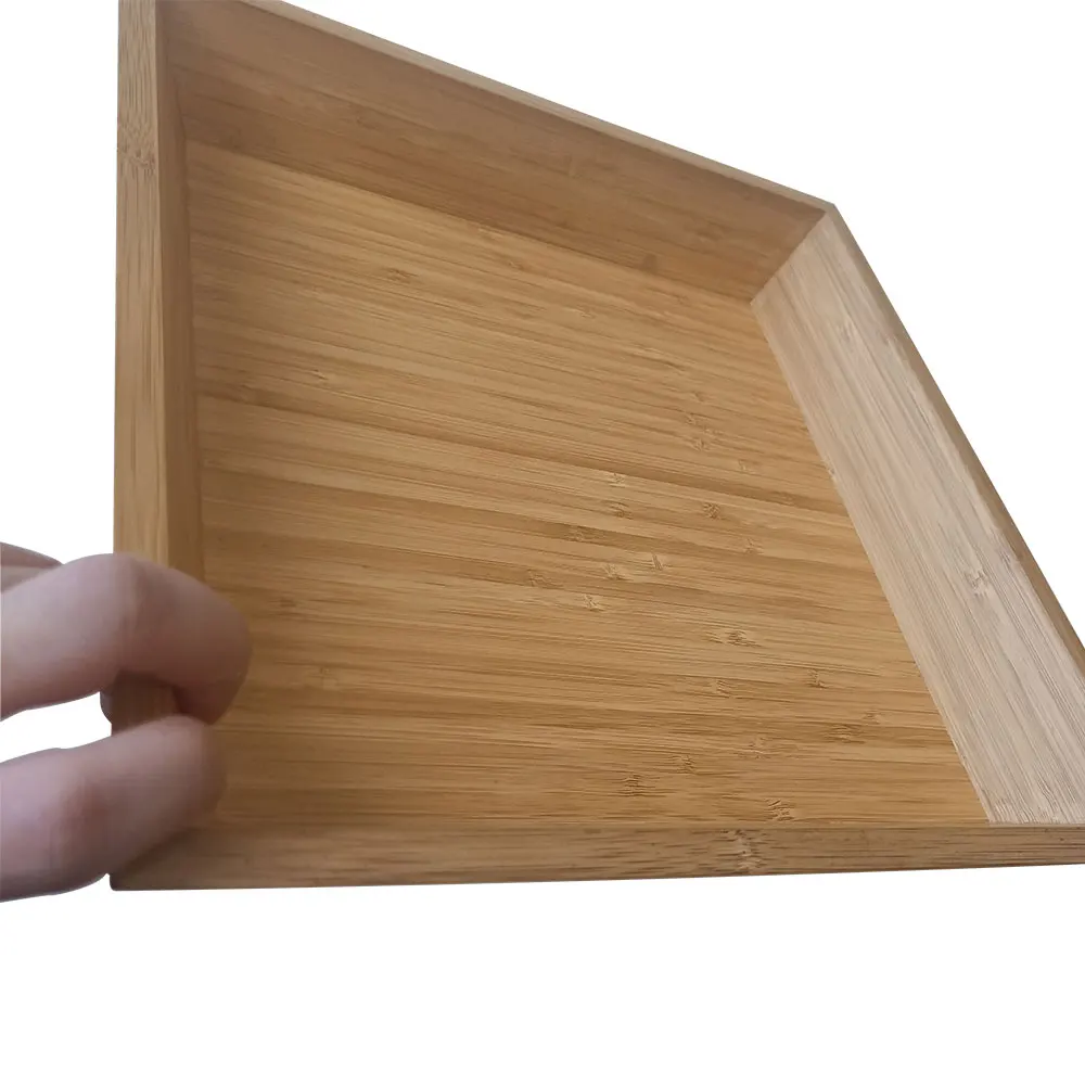 
Melamine Bottom Wooden Food Bamboo fiber serving tray with handle 