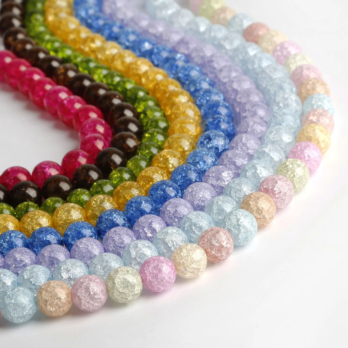 6 8 10 mm Colorful Glass Beads White Snow Cracked Quartz Crystal Beads Spacer Beads For DIY Jewelry Making 39cm/strand