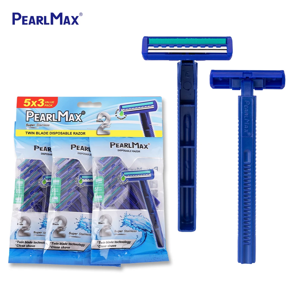 PearlMax Путешествия двойное лезвие одноразовая бритва из нержавеющей стали со смазочной полоской для мужчин и женщин