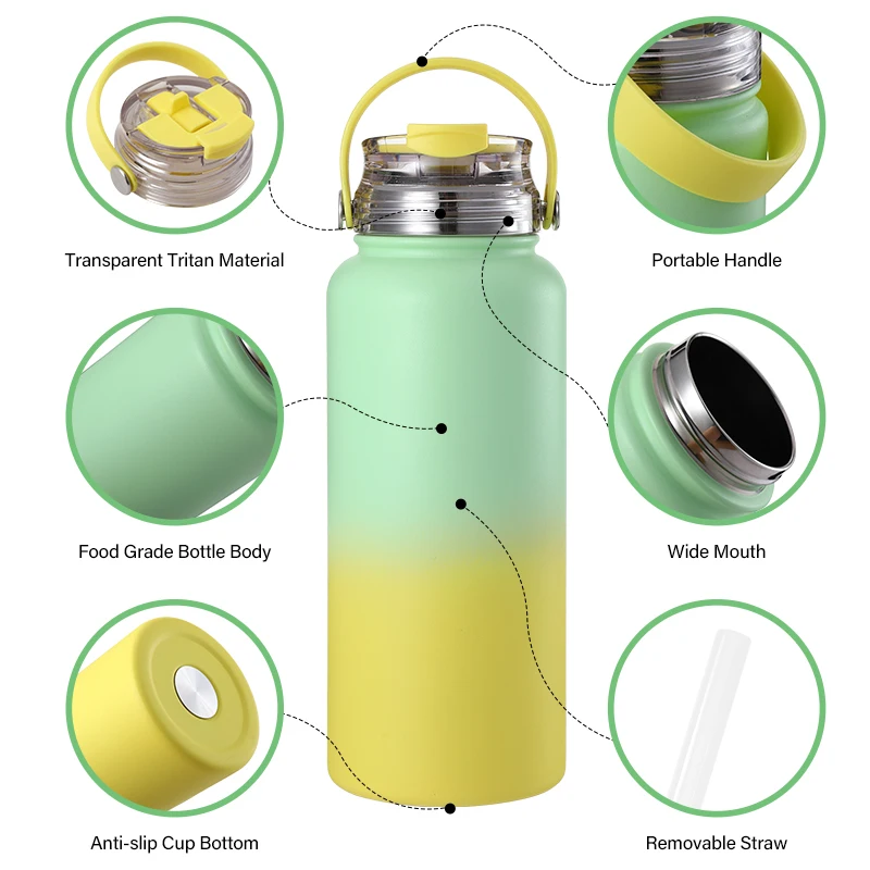 Stainless Steel Metal Water Bottle Vacuum Insulated Vacuum With Plastic Lids
