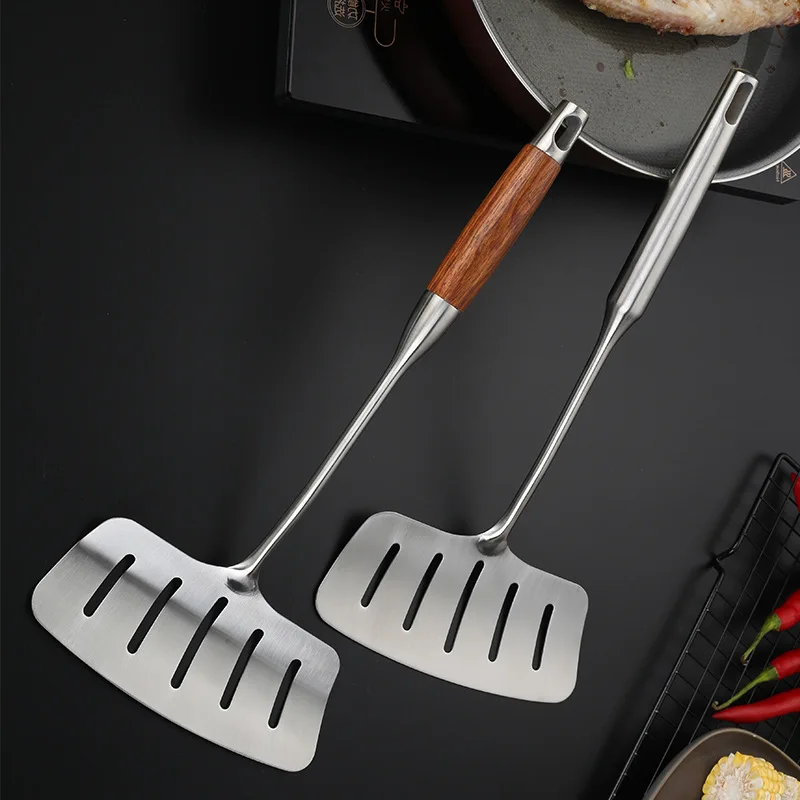 Household Kitchen Utensil Tools SS304 Fish Shovel Turners cooking Fish Spatula with stainless steel handle and wooden handle