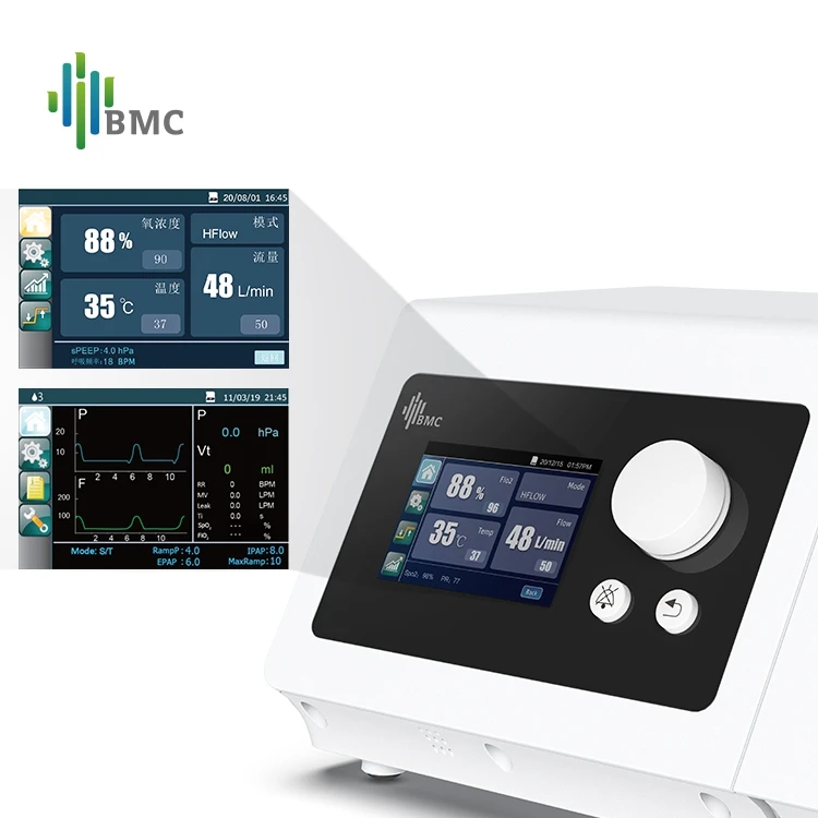 Non-invasive ventilator heated humidified with high flow function breathing system  BPAP BMC R Series Ventilator