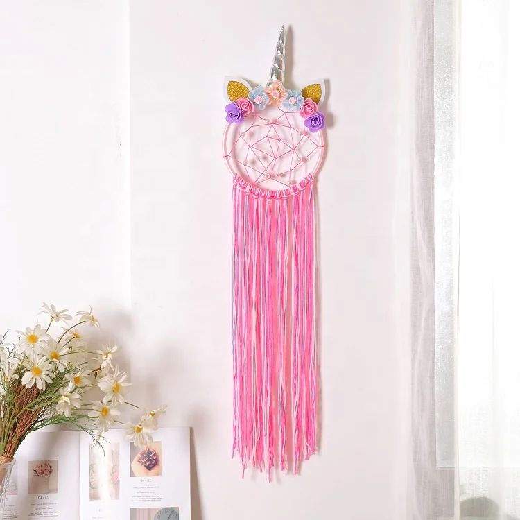 Настенное Радужное украшение Ins, колокольчик ветра, цветок из ткани, мультяшный кулон, детская игрушка, Ловец снов в виде единорога