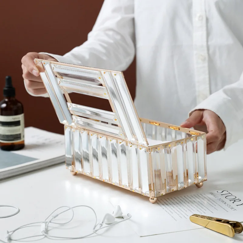 Tissue Box New Home Decorative Container Luxury Gold Facial Car Holders Cover Metal Glass Paper Rhinestones Crystal Tissue Box