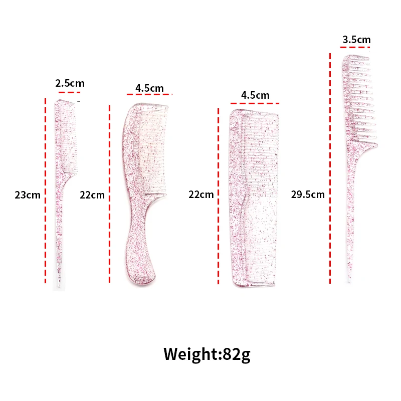 Factory Wholesale Transparent Glitter Powder Hair Comb Anti-slip Hair Straightener Comb Professional Comb Set