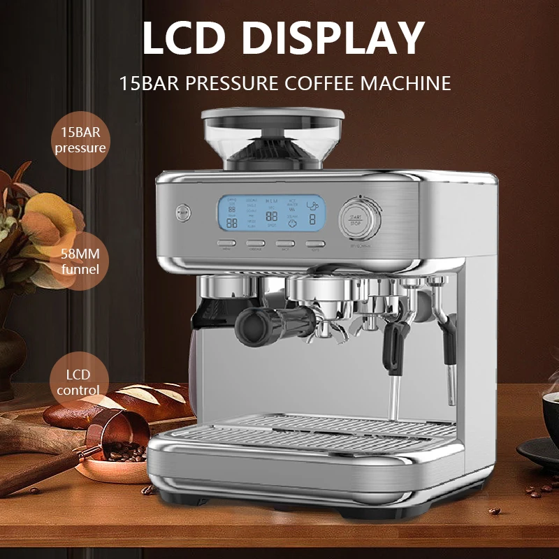 LED display 15 bar pressure 58mm funnel commercial bean to cup coffee machine italian automatic coffee makers