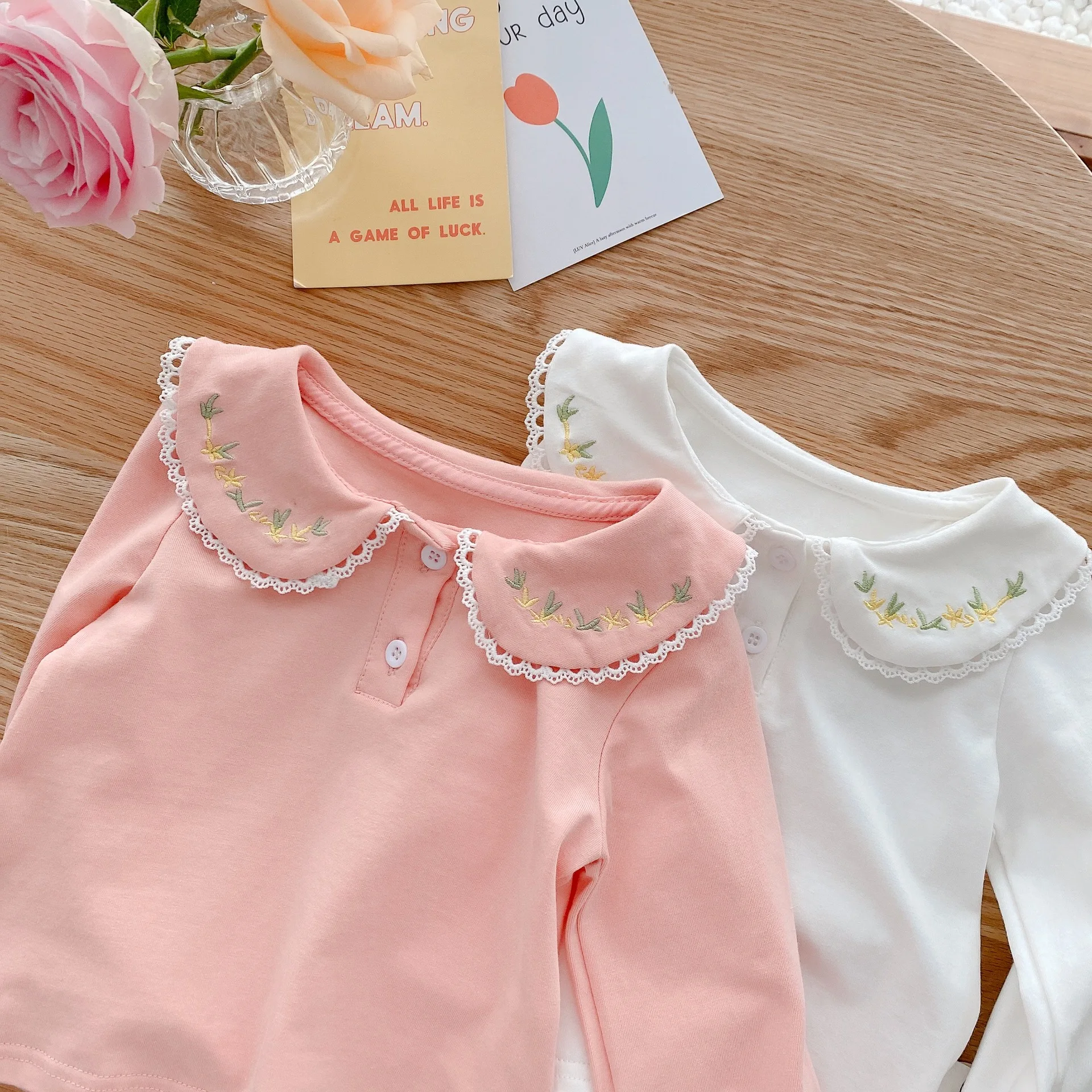 2025 Spring Toddler Baby Shirts For Girls Collar Blouses Vintage White Casual Cotton Girls Blouses
