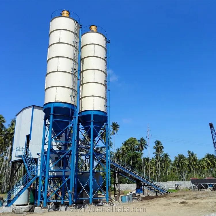 stationary hzs60 automatic concrete batching plant with layout drawing