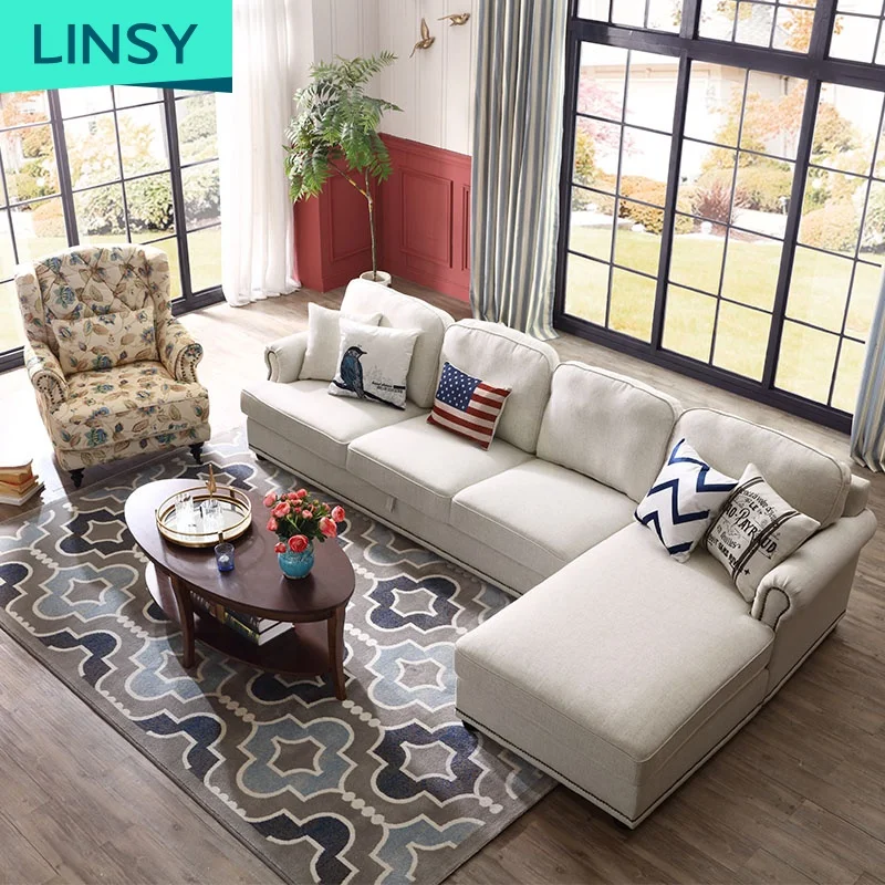 Linsy Современный домашний декор мебельные маленькие гостиной деревянный каркас 5 с обивкой из ткани шезлонг l-образный набор pотанга 1002