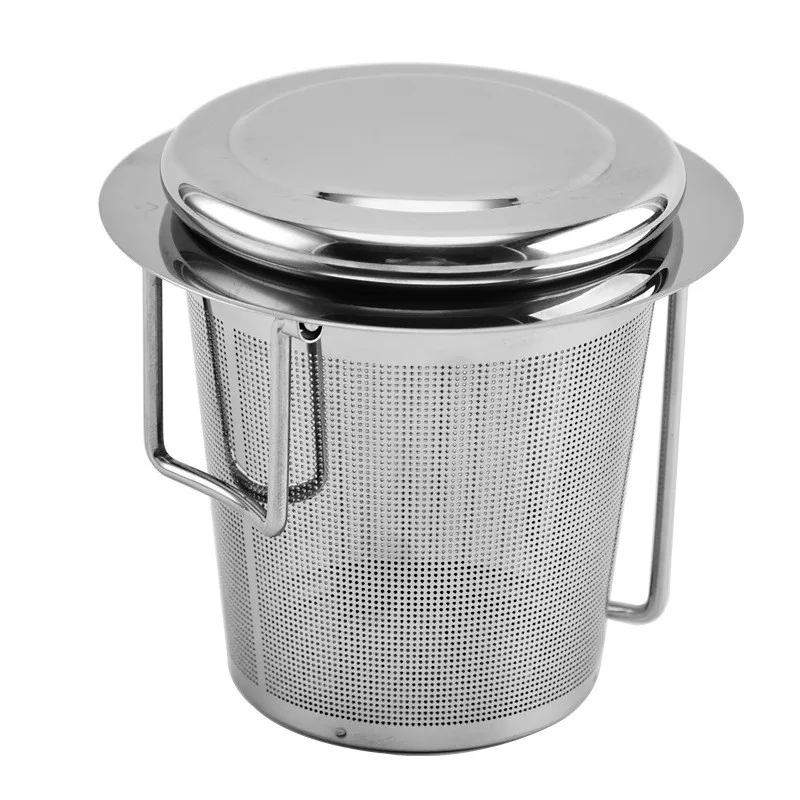 Double Handles Tea Infuser with Lid Stainless Steel Fine Mesh Coffee Filter Teapot Hanging Loose Leaf Strainer