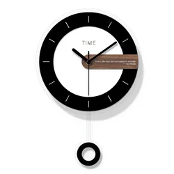 Round acrylic modern black and white with swinging creative home school office decoration wall clock