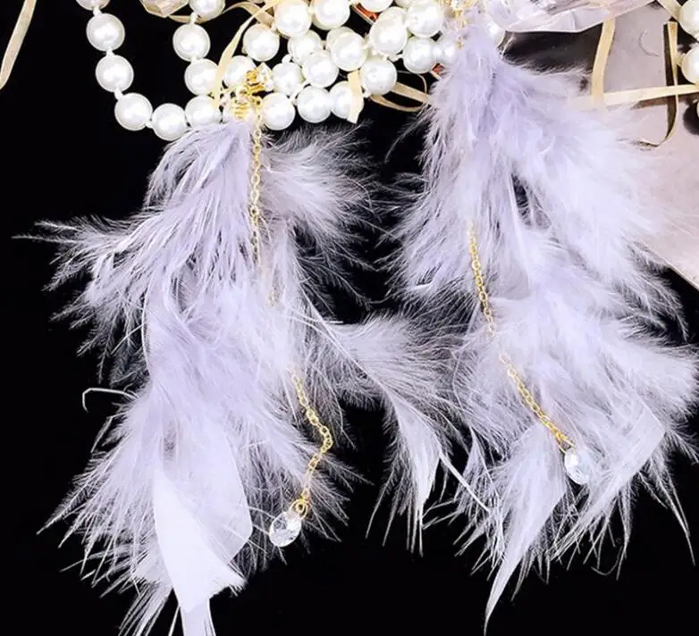 
wholesale fashion winter feather dangle earrings charm korean long chain earrings for women jewelry 