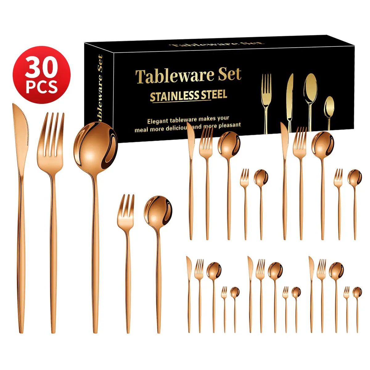 High Luxury 30pcs Gold Cutlery Flatware Set Eco-friendly Stainless Kitchen Silver Spoon Eco-friendly Boxed Polished Pc Gifts