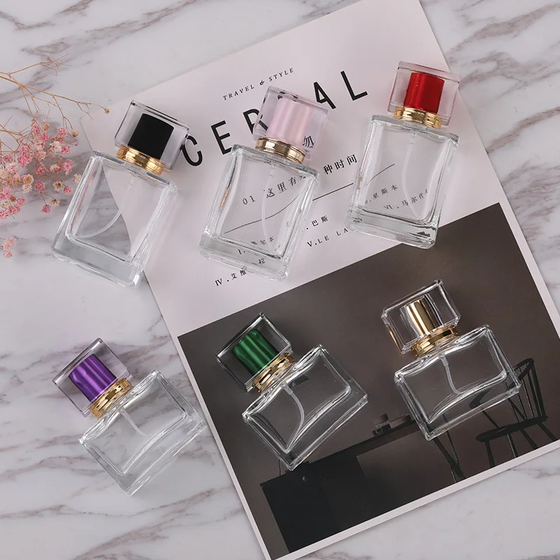 MUB custom 30ml 50ml clear color flat square empty glass bottle perfumes bottle