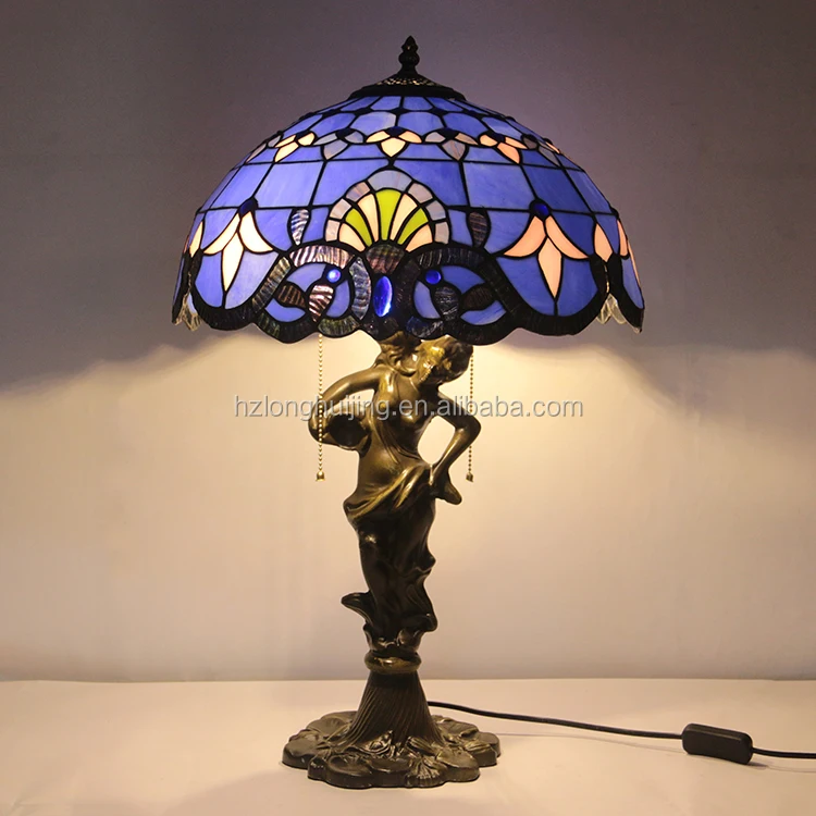 LongHuiJing Tiffany style stained glass table lamp 16Inch lampshade dragonfly LED E27 bulb decor desk lights