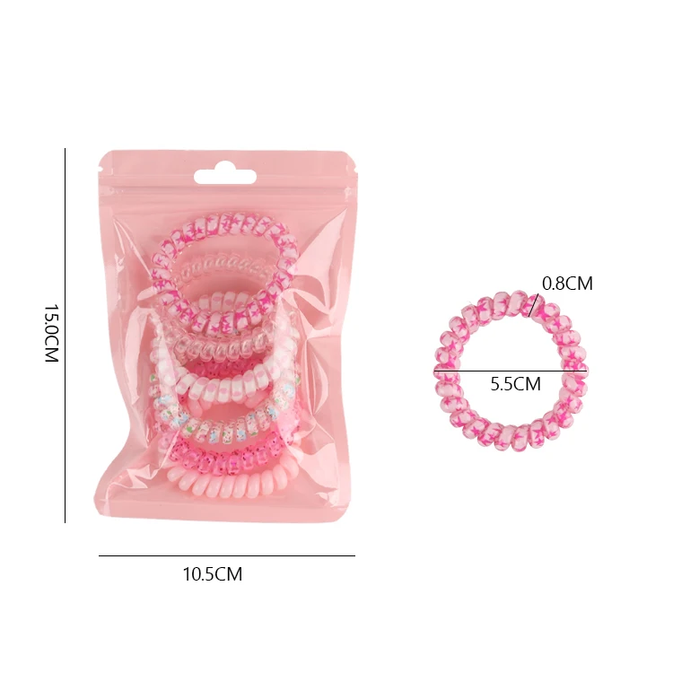 Candy Color 5Pcs Transparent Elastic Plastic Spiral Hair Ties Set Women Ponytail No Crease Coil Phone Cord Hair Scrunchy