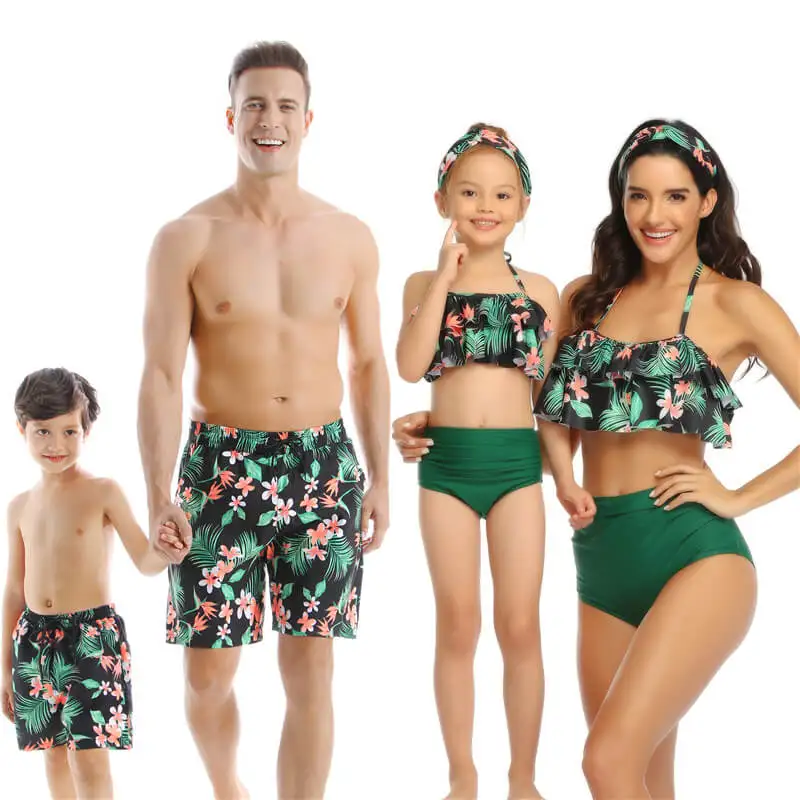 
Matching Swimsuit Sets Black Plus Size Men Beach Shorts Women Ladies Tummy Control 2 Piece Bathing Wear For Parent And Child 