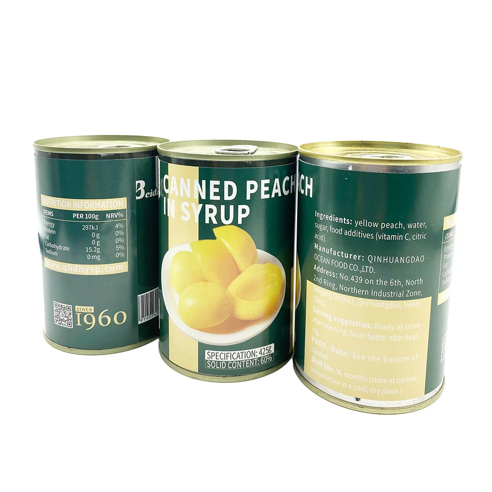 Canned juicy fruit tinned fruit in syrup yellow canned peach