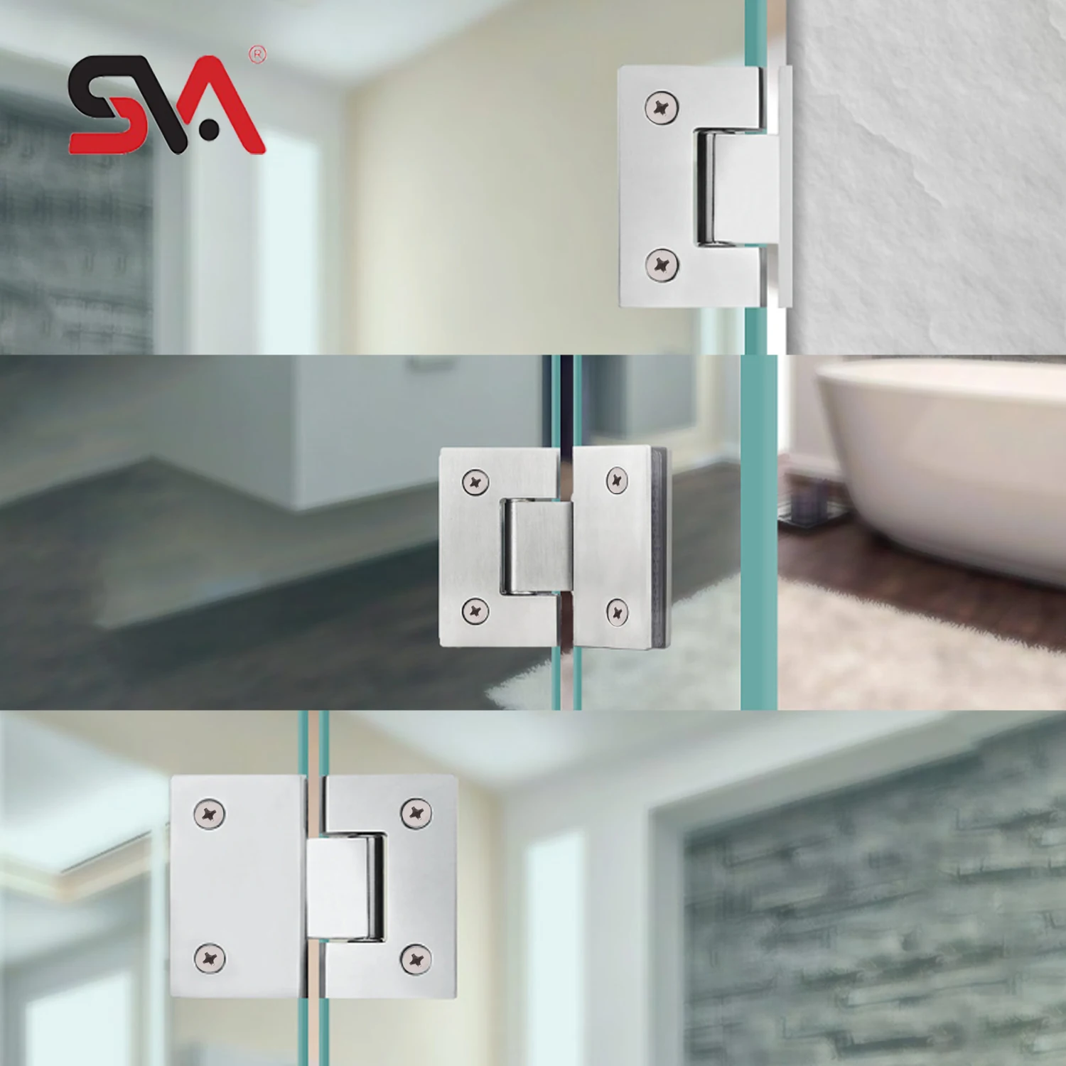 Crl Chrome Brushed Nickel Wall Mount H Shape Brass Back Plate Square Door Hinge for Heavy Glass Shower Door Hinges