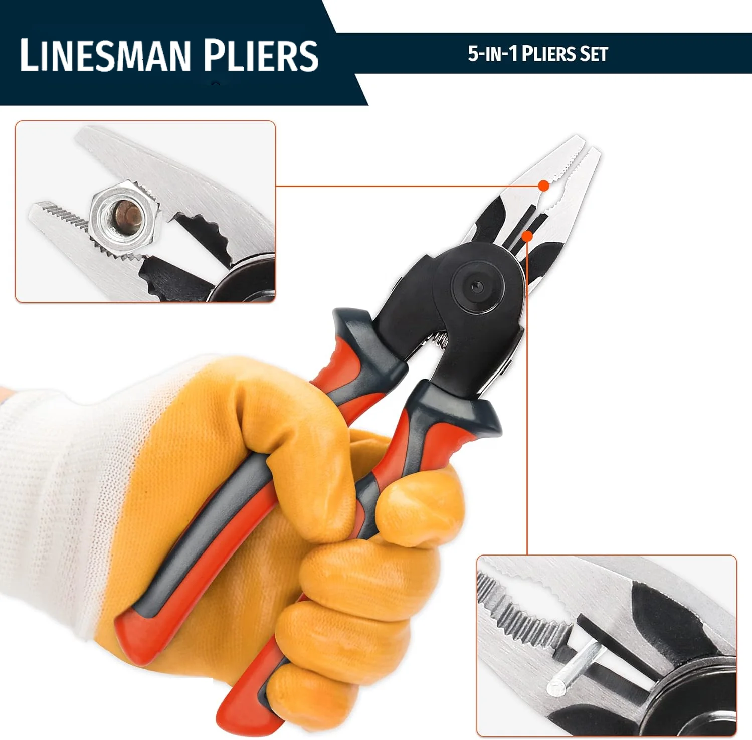 Multipurpose 8 Inch 5 IN 1 Plier Tool Set 1PC Cable Cutters Wire 1PC Stripper 1PC Crimping Plier 1PC Linesman Pliers 1PC Scissor