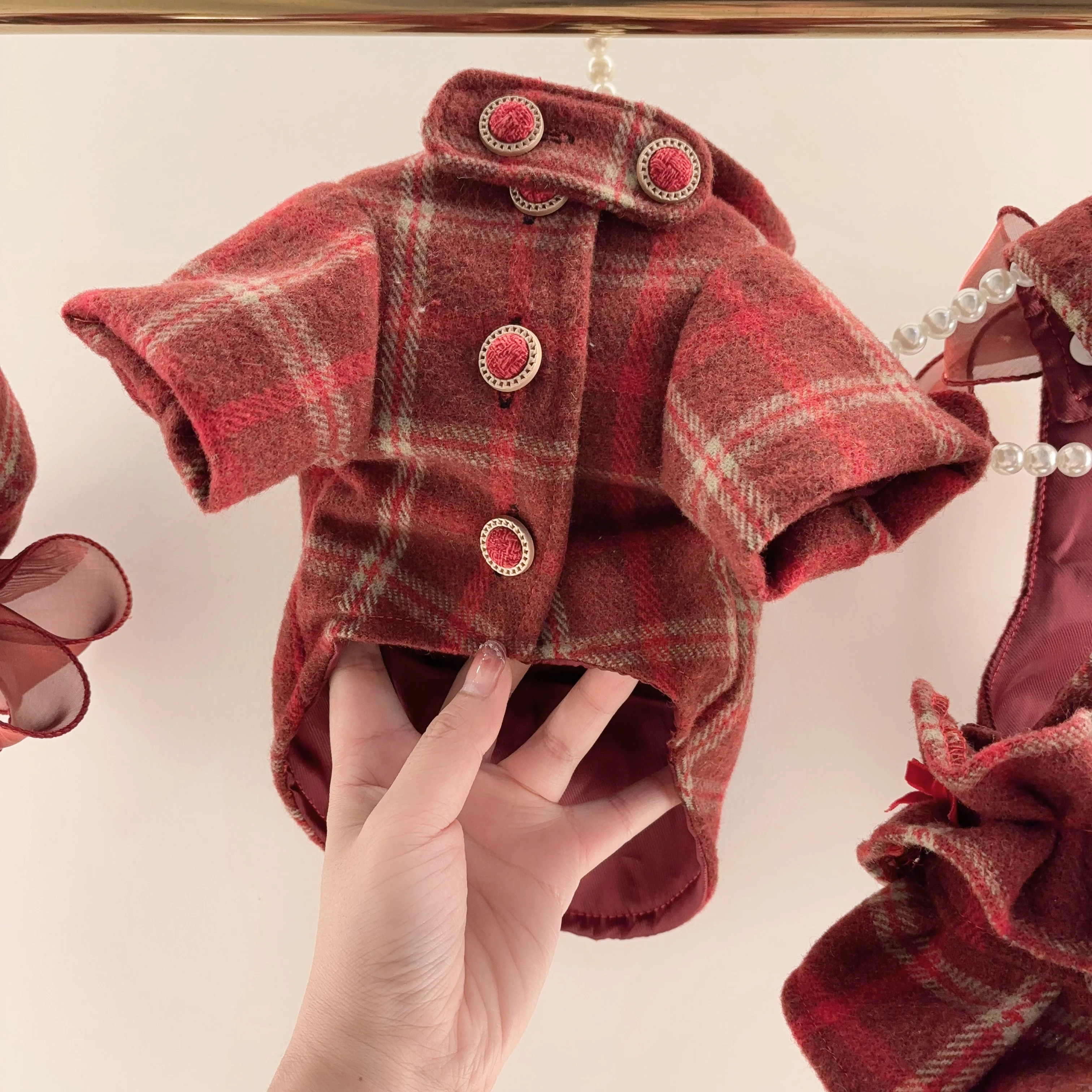 Emili Luxury Cosplay Puppy Clothes Red Plain Christmas Pet dog dress Medium Jean Fur Teddy Animal Perfect Accessory Humans Pets