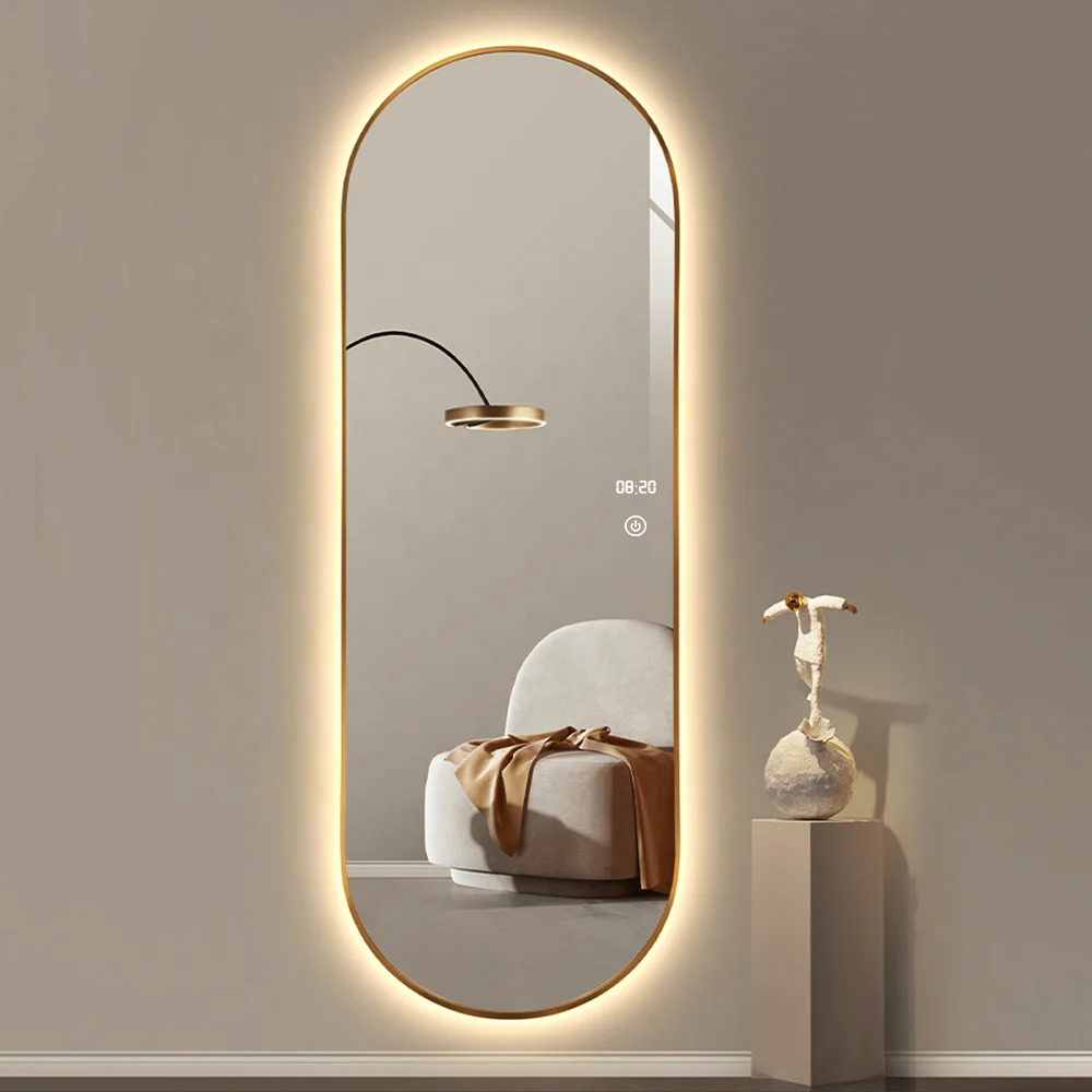Hot sale full body floor dressing touch switch backlight metal framed vanity mirror with lights bathroom