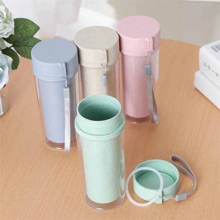 Factory wholesale wheat straw environmental protection material double-layer plastic water cup