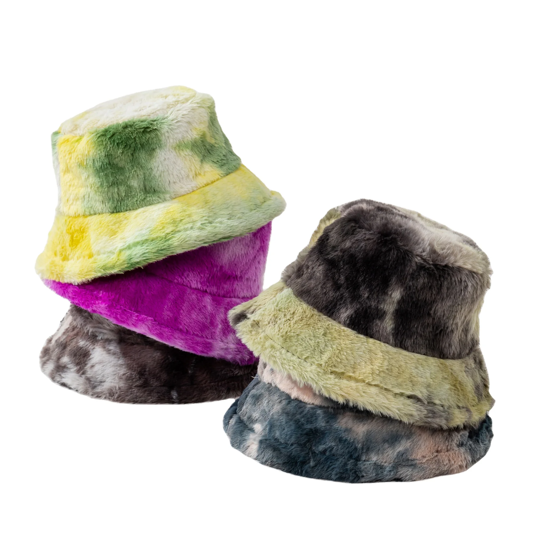 BSBH Faux Fur Bucket Hat Fur Women Unisex Warm Winter Plush Blank Bucket Hat Fisherman Cap Fluffy Bucket Hat Color Print