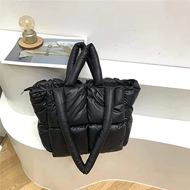 Women Large Quilted Puffer Tote Bag Soft Padded Down Winter Handbag Space Totes Puffer Shoulder Bag Nylon Pillow Shopper Bag