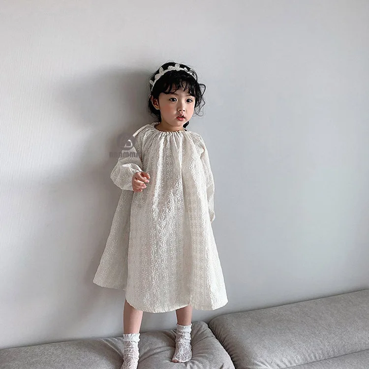 Boutique Girls Kids Dresses Long Spring Baby Clothes Princess Children Wear Embroidery Custom Toddler Girls Clothing