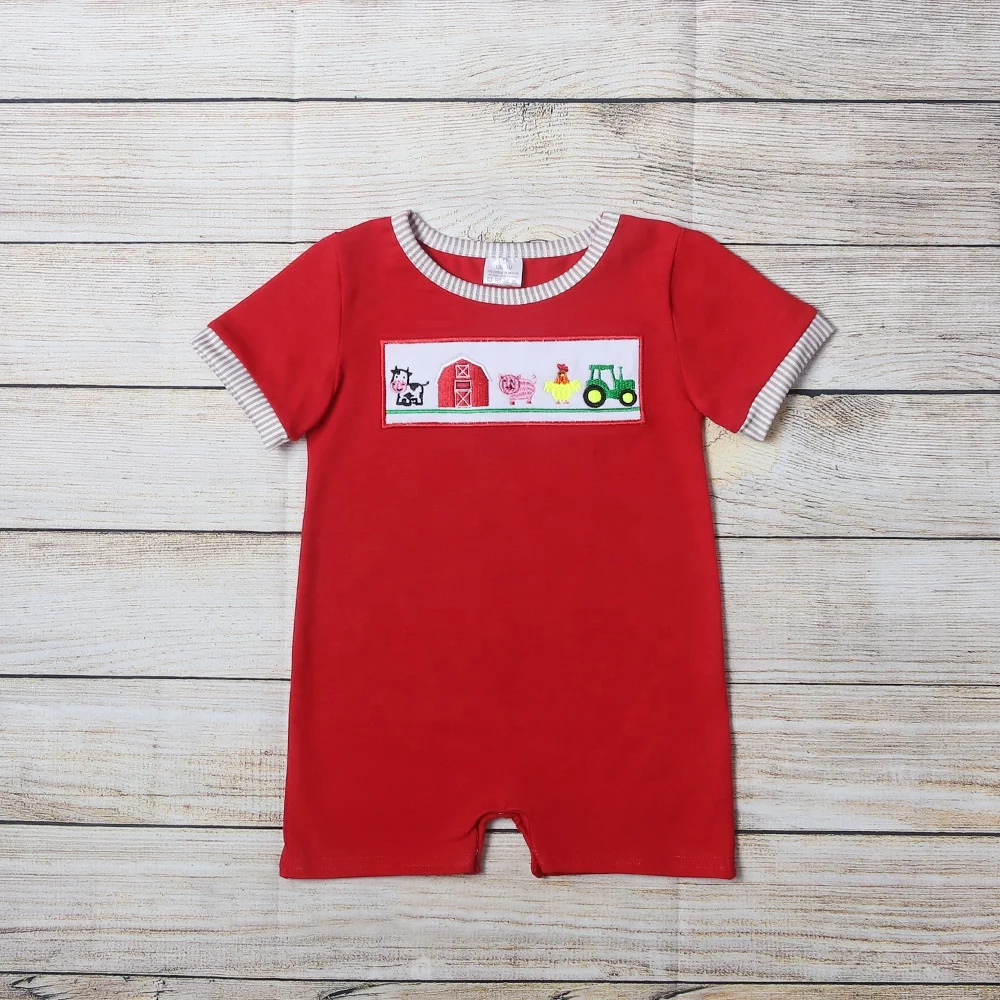 
RTS farm embroidery stripe custom kids wholesale fashionable kids clothing 
