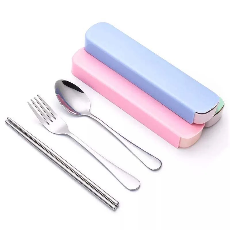 Nordic 3Pcs 410 Stainless Steel Student Flatware Travel Outdoor Portable Chopsticks Spoon Fork Cutlery Set