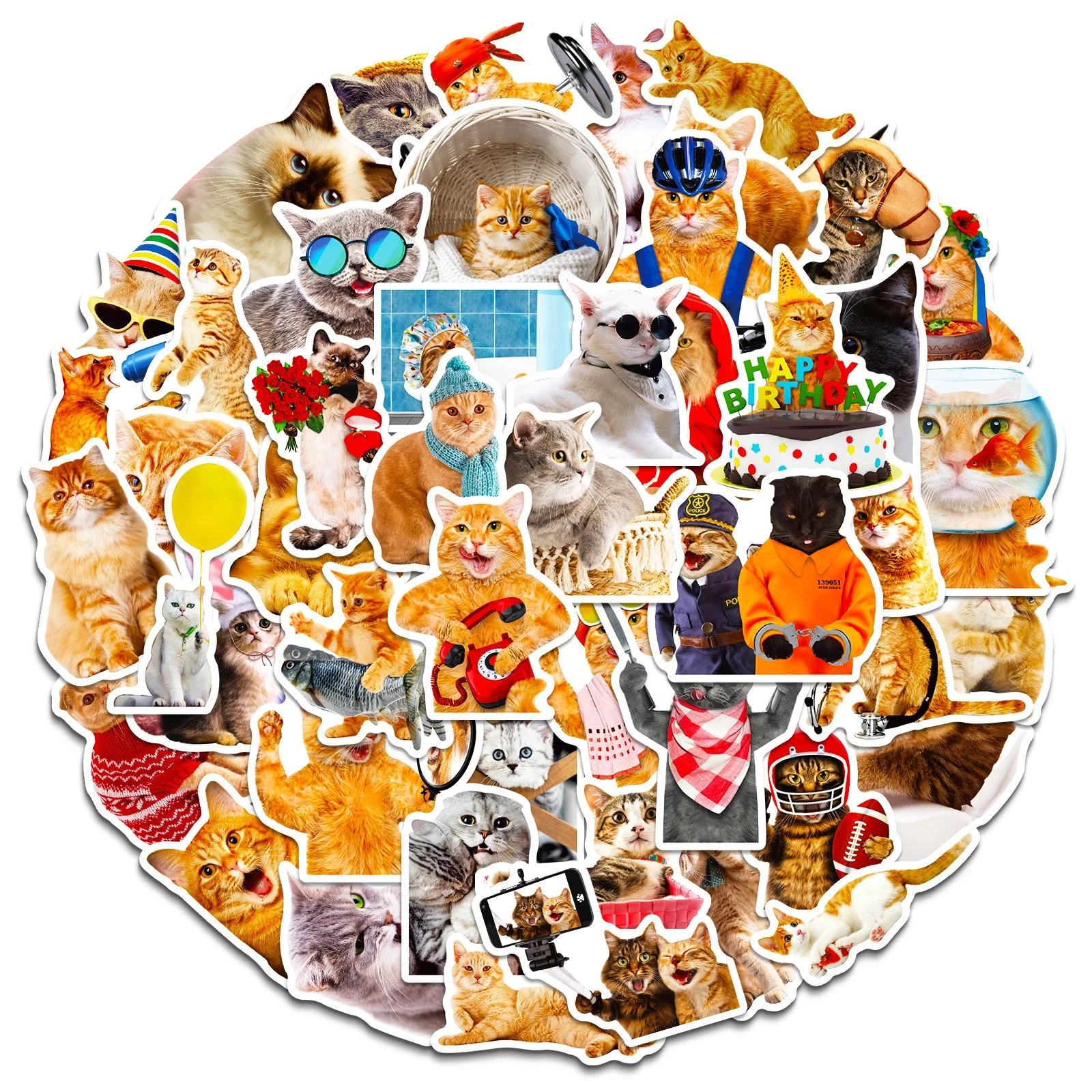 50pcs Cat Stickers, Cute, Waterproof for Laptops,  bottles,  Luggage, Cars,  Gift Favors & Decor, T01040479